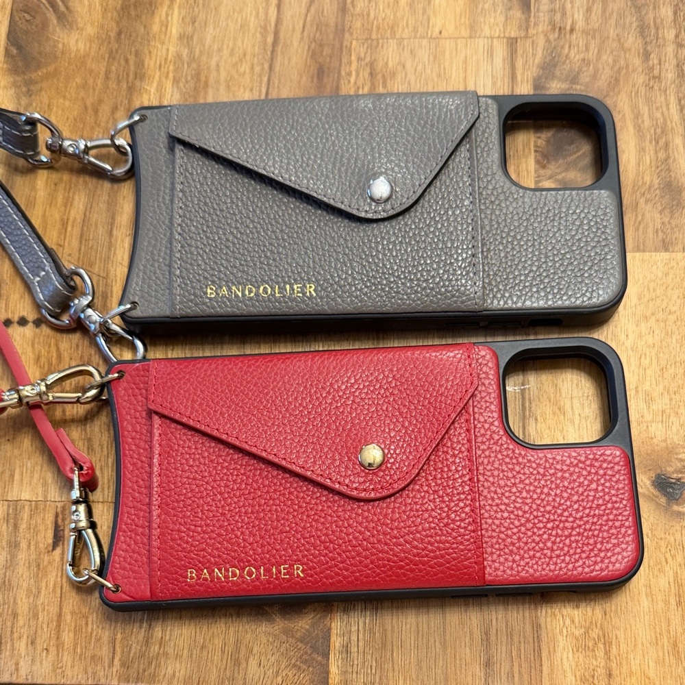 Bandolier Red and Gray Leather Phone Cases with Straps